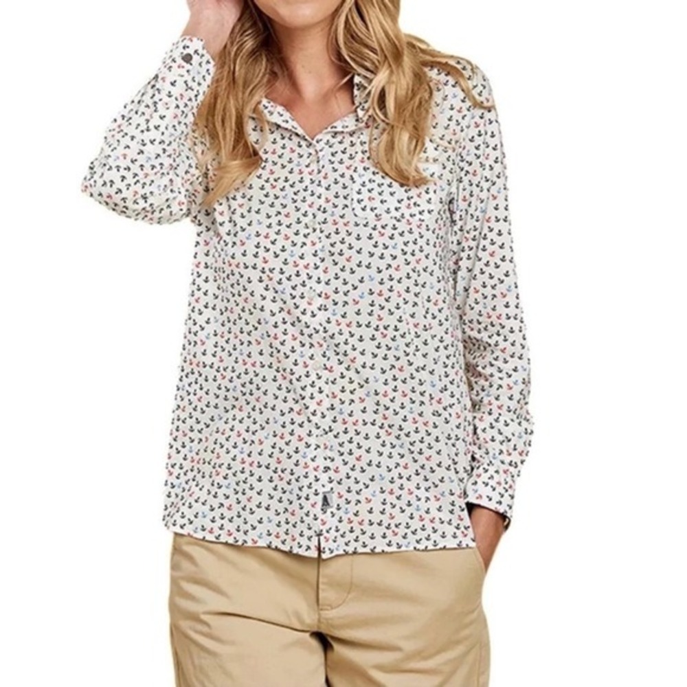 Barbour Size‎ 6 Whitby Anchor Nautical Print Patriotic  Shirt Classic Preppy